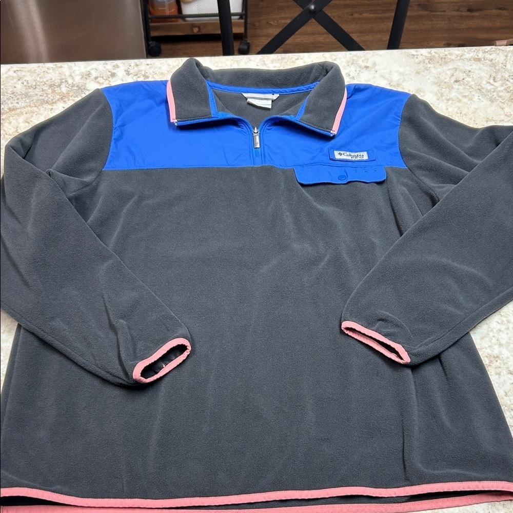 Columbia Blue and Gray Fleece Pullover with Pink Accents
